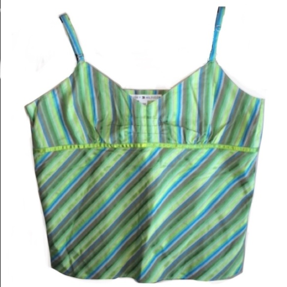 Vintage Tommy Hilfiger Green Blue & Gray Striped Spaghetti Strap Cami - Picture 1 of 8